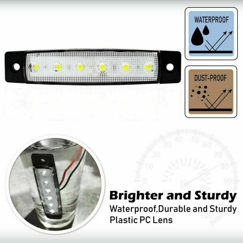 50x 3.8" White Side Marker Clearance Lights 6 LED for Car Truck Boat Trailer 24V