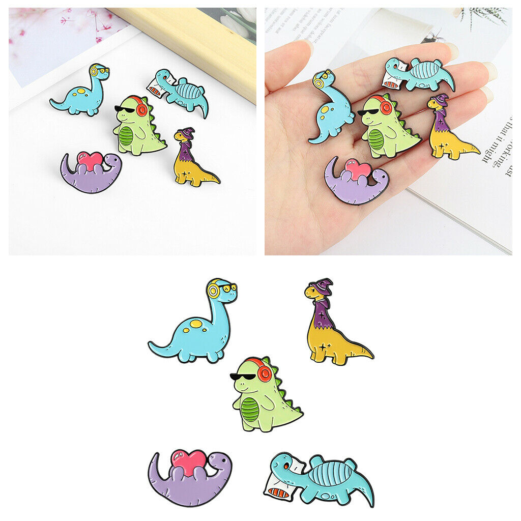 5Pcs Dinosaur Enamel Pins Enamel Pin Set Cartoon Badges for Clothing Hat