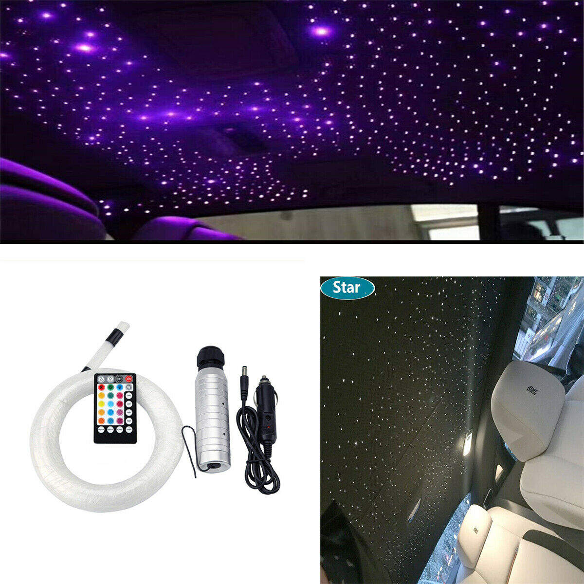 100PC Car Interior Fiber Optic Engine Starry Sky Top Atmosphere Light + 28Key