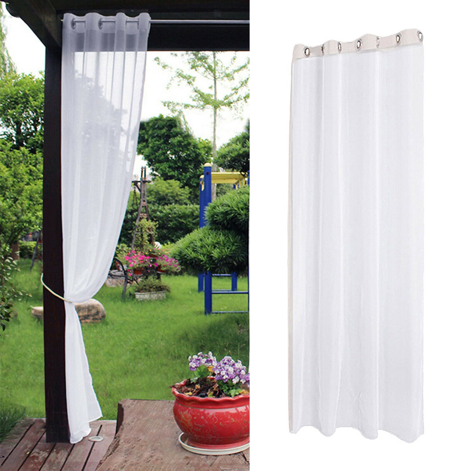 2x Outdoor White Sheer Curtain Waterproof Drape Pool Curtains Decorative