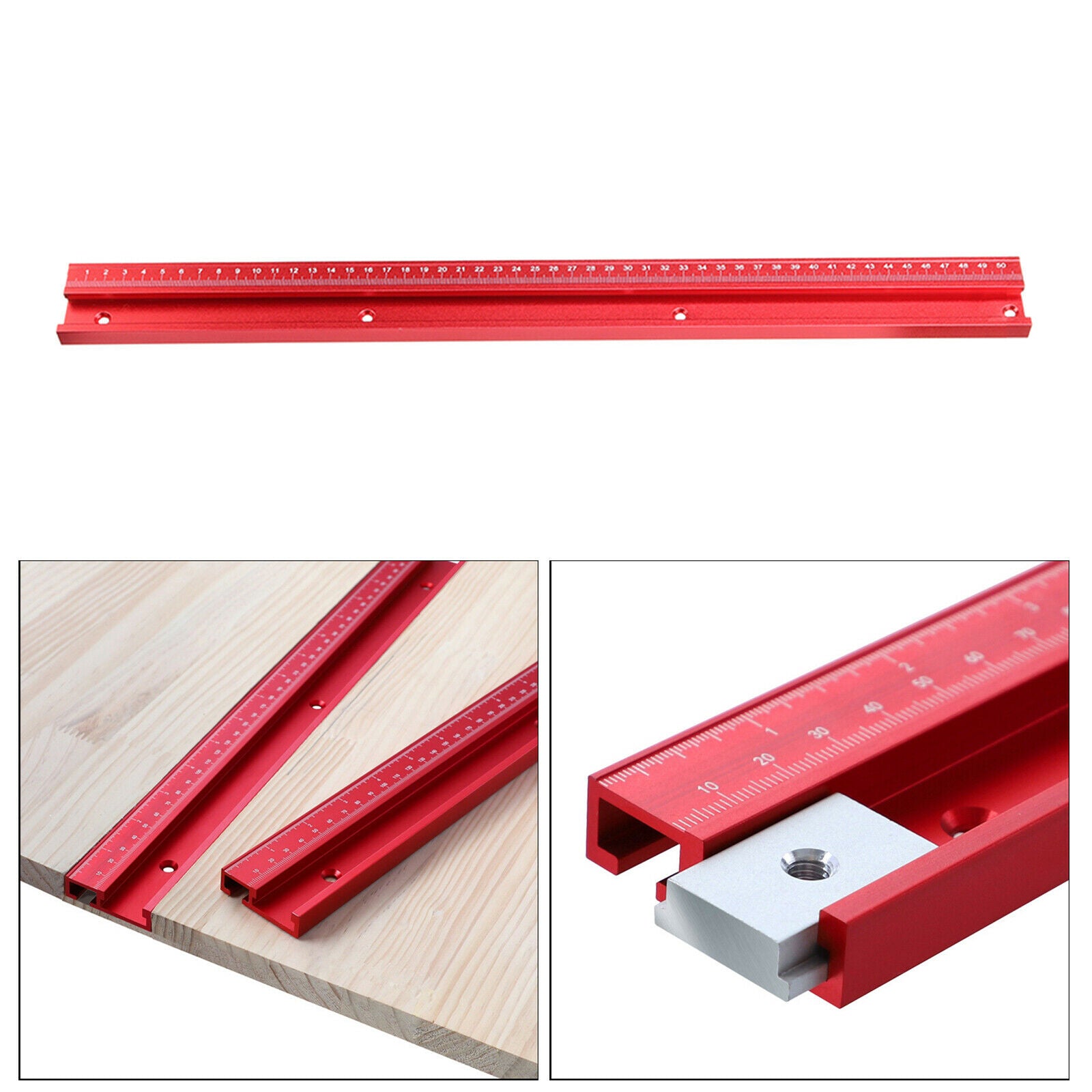 T-Slot Miter Track Slot Woodworking Tool 45 Type Aluminum Alloy Red 500mm