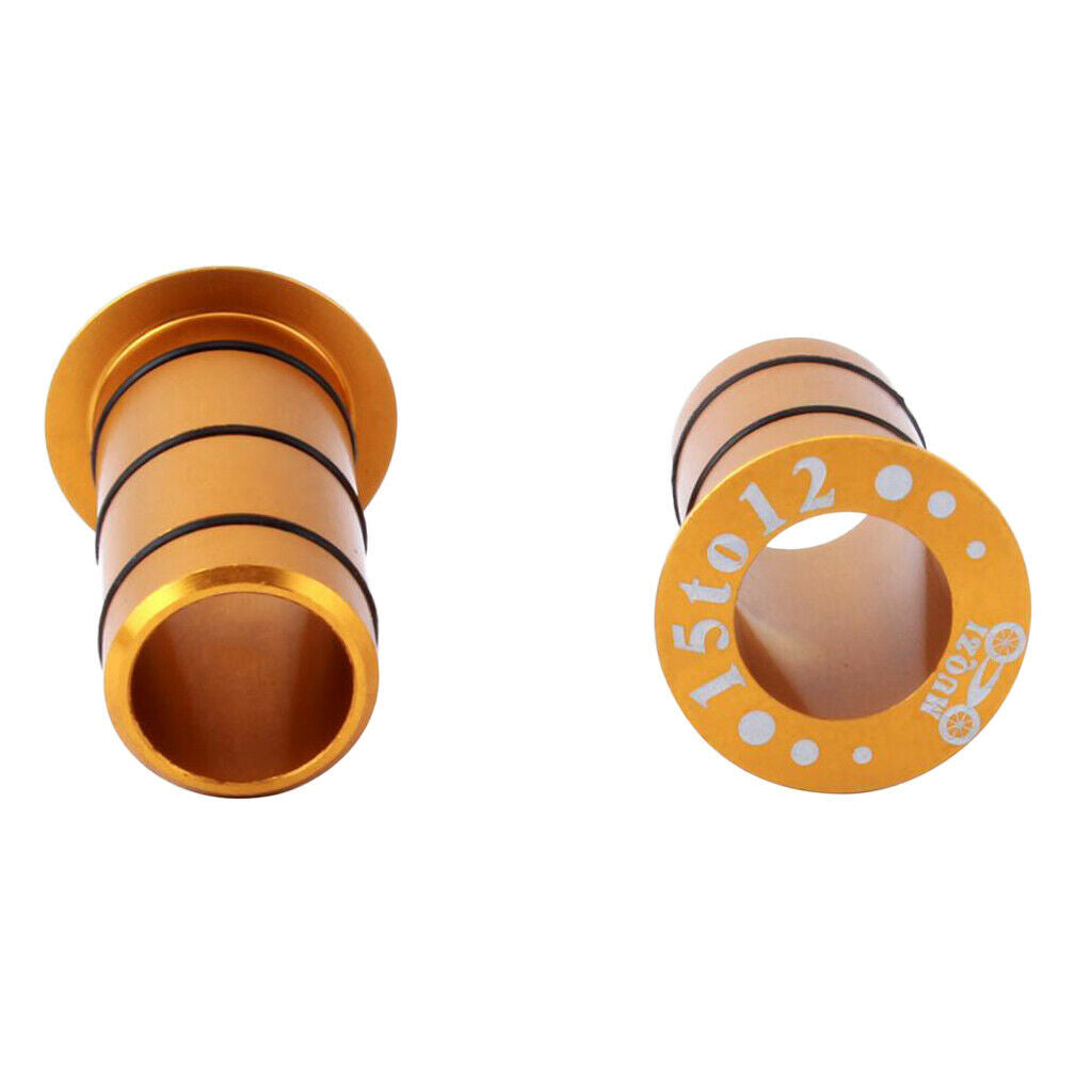 2Pcs Bike Hub Front Tube Shaft Conversion Seat Adapter 15mm to 12mm Golden