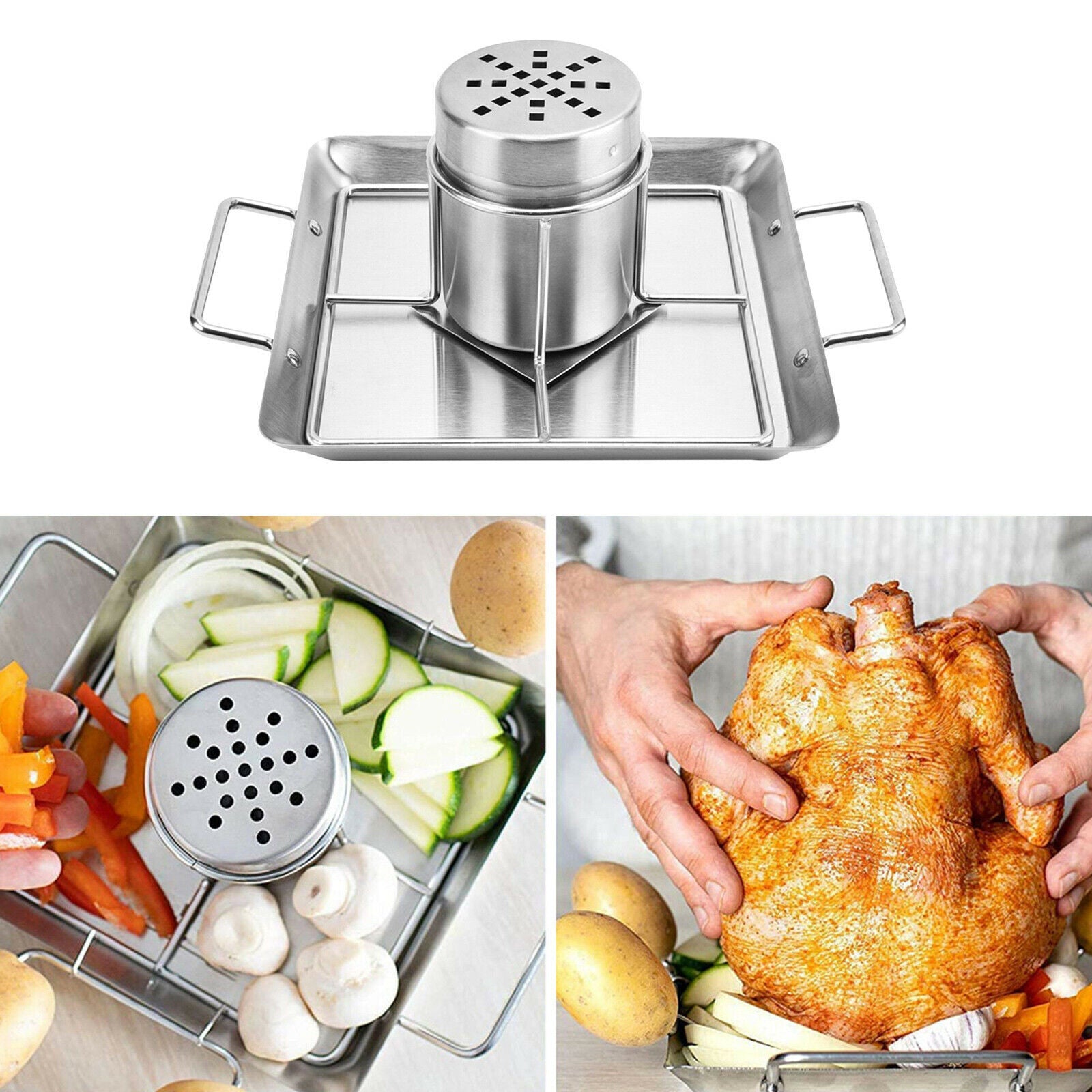 Barbecue Pan Chicken Roaster Stand Dishwasher Safe BBQ Accessories for Grill