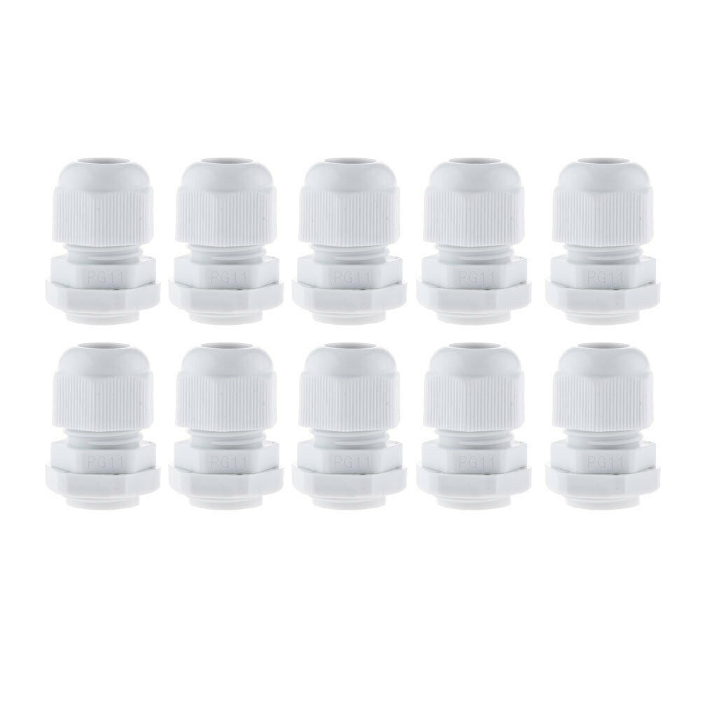 10PCS PG11 White Plastic IP68 Waterproof Cable Gland Connector 5-10mm