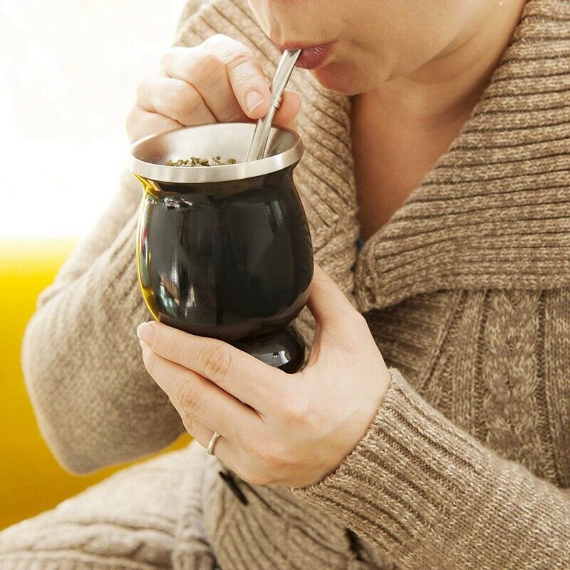 Double-Wall Stainless Yerba Gourd Mate Tea Set Coffee Water Mate Tea Cup witA7J7