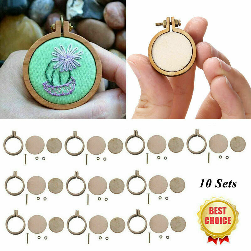 10 X Mini Embroidery Hoop Ring Set Wooden Cross Stitch Frame For Hand Craft DIY