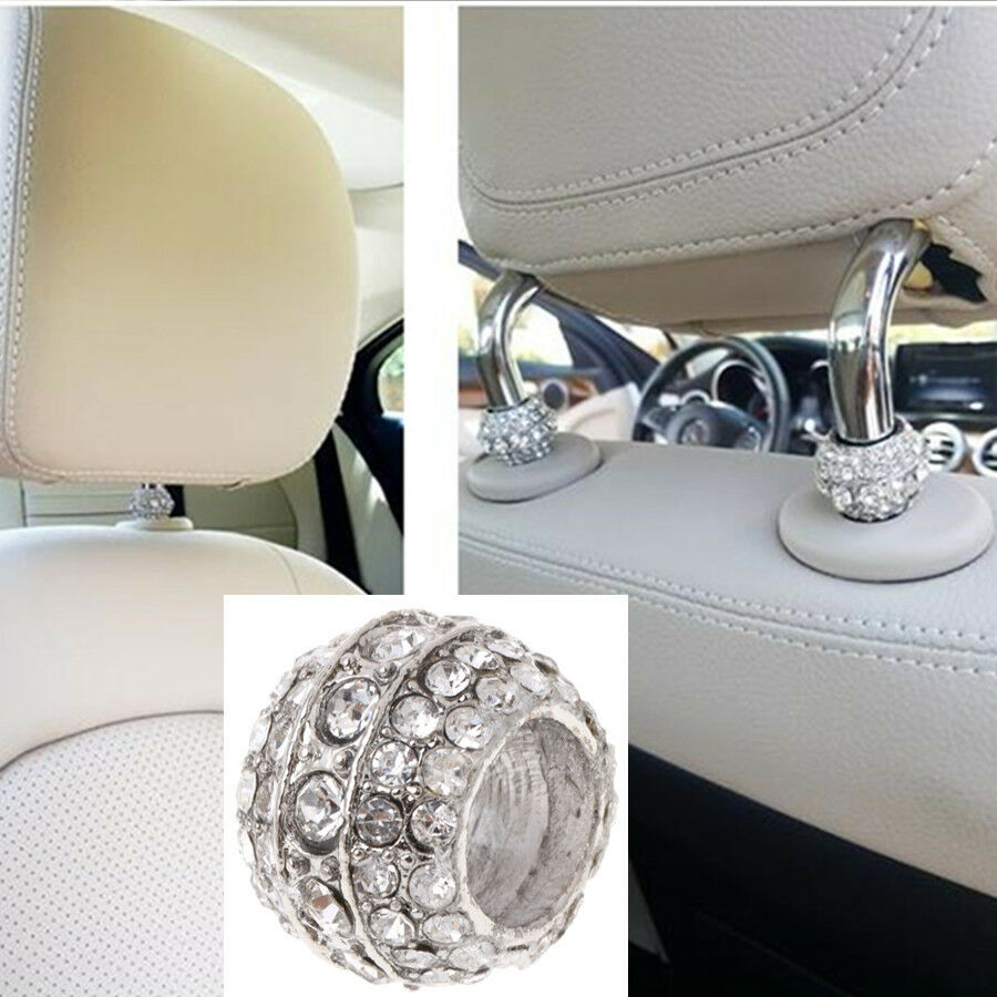 4 Pcs Car Seat Head Rest Pole Decor Chrome Crystal Ring Interior Décor Beautiful