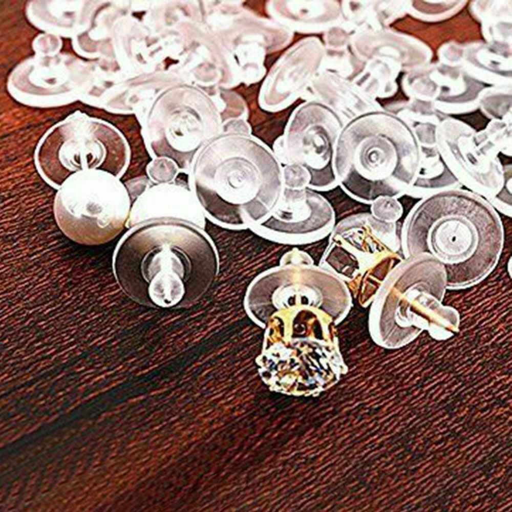 100pcs/set Silicone Earring Backs Stoppers Clear Soft Rubber Ear Stud Blocked