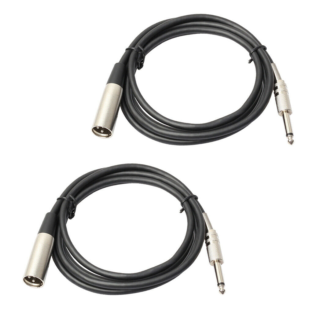 2 Pack of XLR Male to 1/4 Inch TS Cables, XLR 3 Pin Male to Quarter inch 6.35mm
