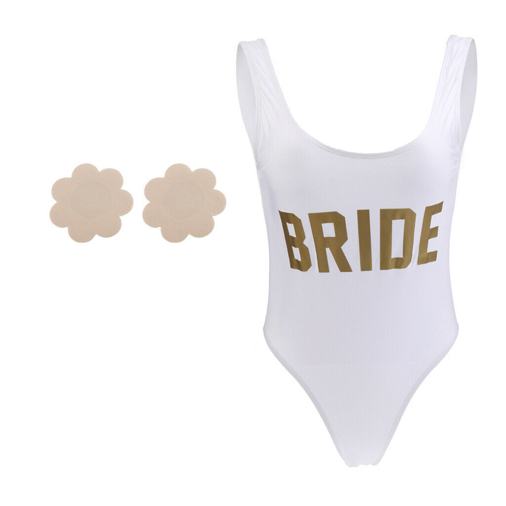 Bride Letters Print Swimsuit Costume One-Piece Wedding Party Swimwear L 10 Pairs