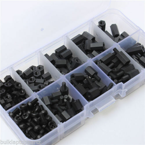 180pcs Black Nylon M3 Hex Column Male-Female Standoff Spacers Screw Nut Kit Box