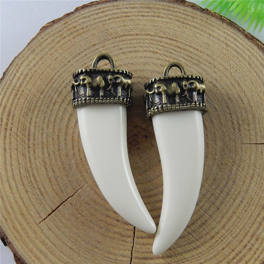 10pcs Antiqued Bronze Alloy Acrylic Animal Tooth Charms Pendant Findings 51711