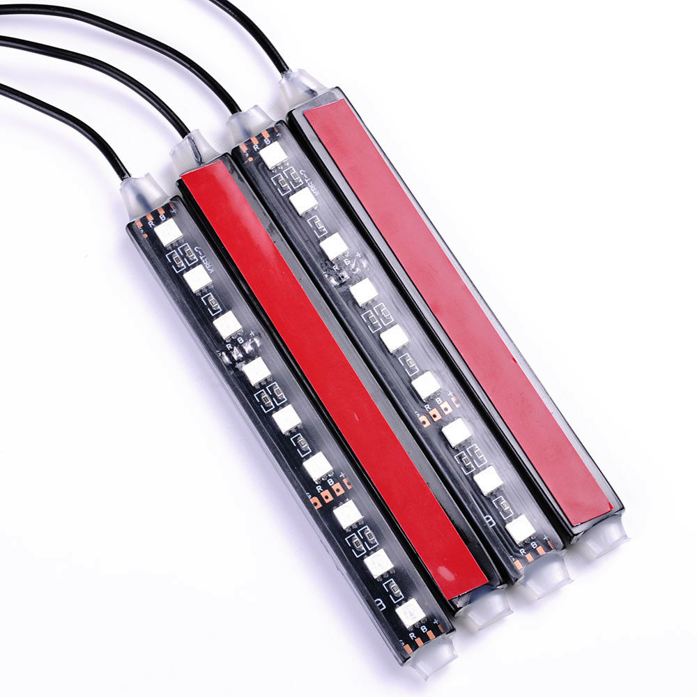 4x 9 LED Remote Control Colorful RGB Car Interior Floor Atmosphere Light Strip