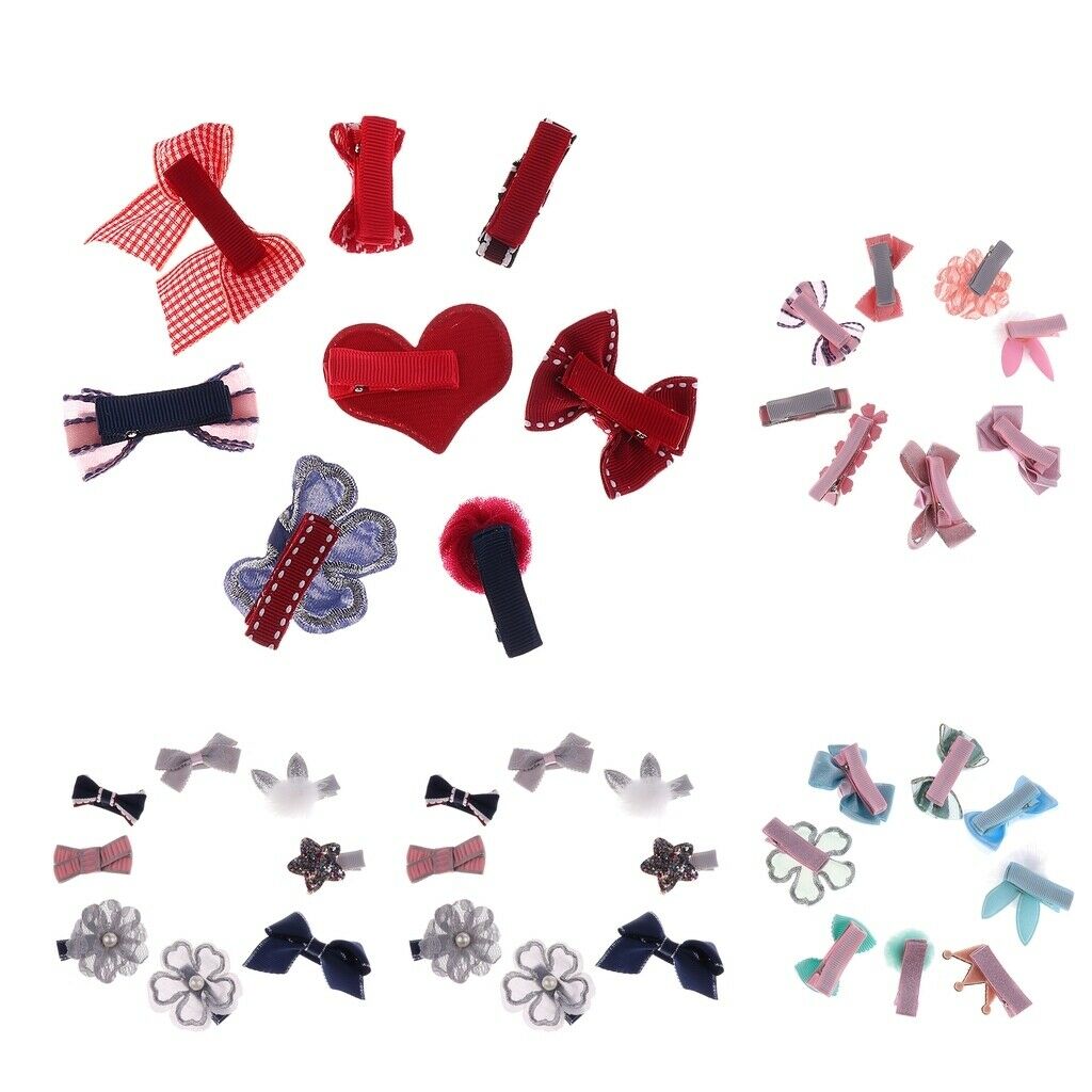 9 Pcs Ribbon Bow Flower Mixed Design Baby Girl Toddler Hair Clips  9 Pcs-Red