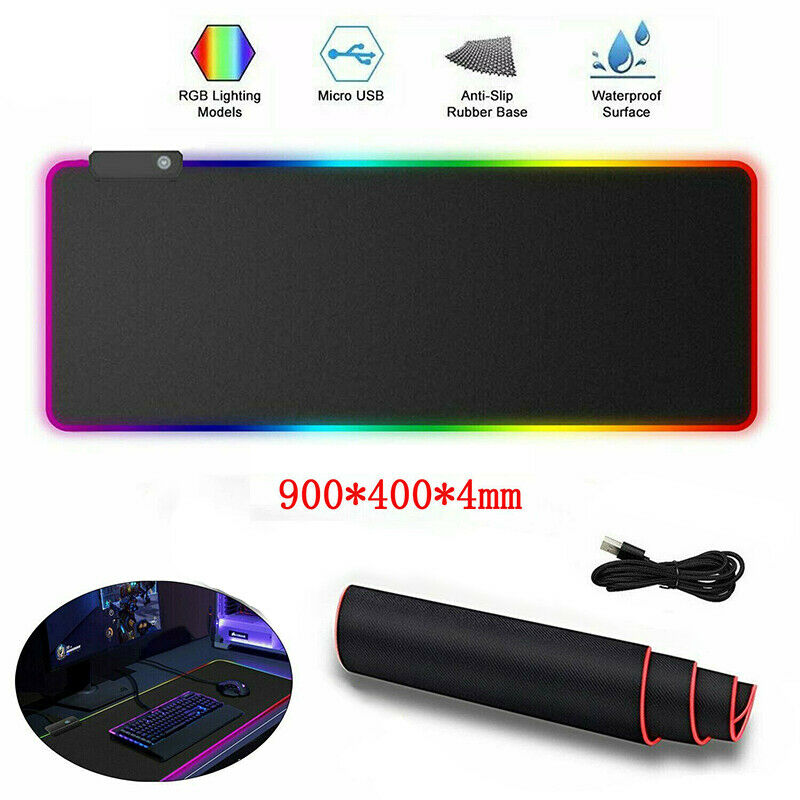 900 x 400mm Gaming LED RGB Pad Large Mousepad Anti-Slip PC Computer Desk Mat