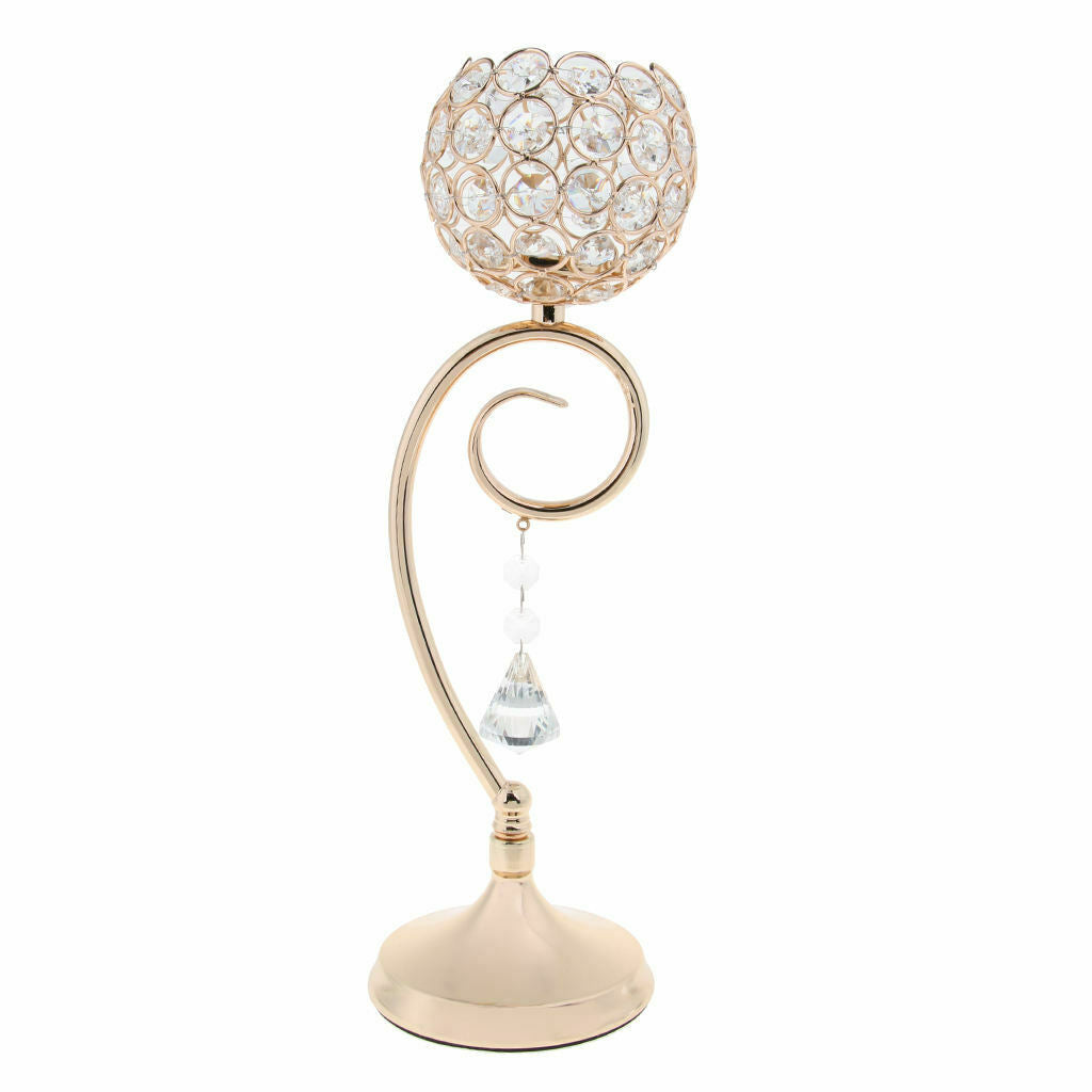 Golden Globe Pillar Crystal Bling Candle Tea Light Holder Wedding Decor 35cm