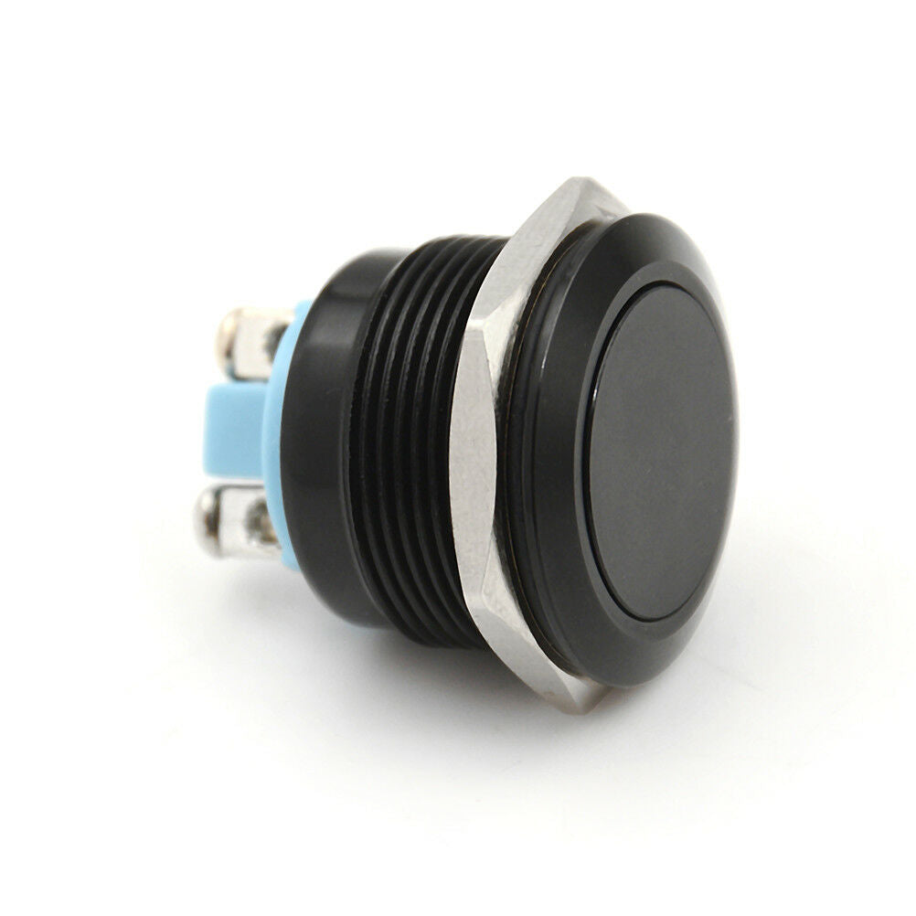 1PC 22mm waterproof black momentary metal flat top push button switch.l8