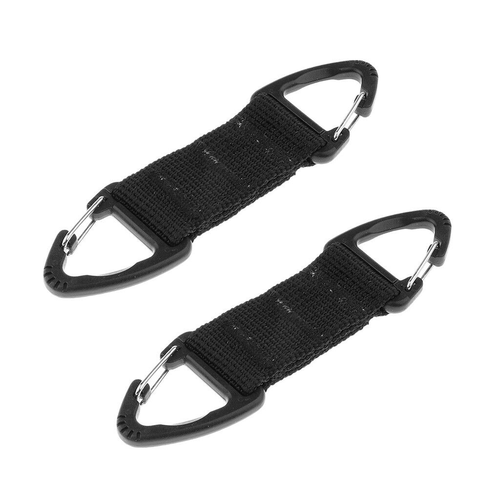 2pcs Double Ended Carabiner Clip Straps Double End Triangular Hook Color Black