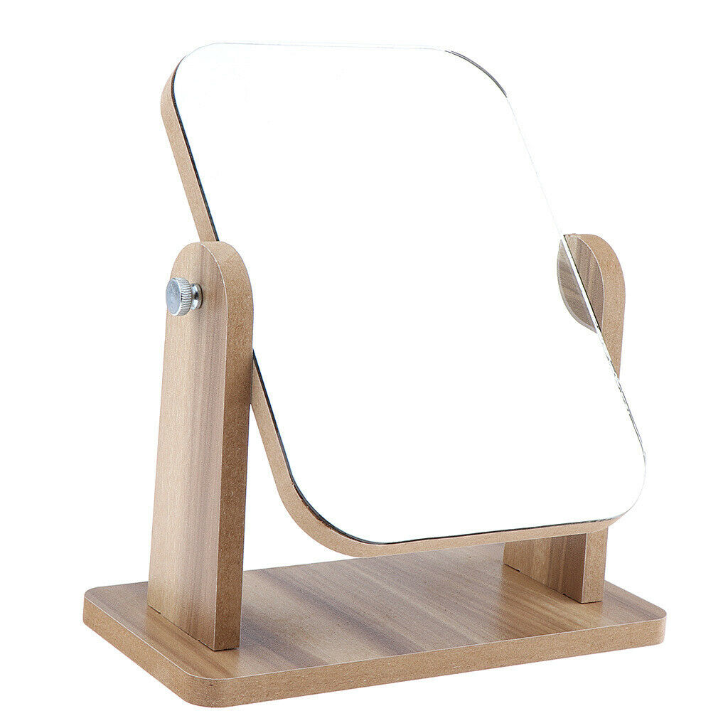 2 Size Retro Cosmetic Tabletop Makeup Mirror with Wood Base Travel 18x13 cm