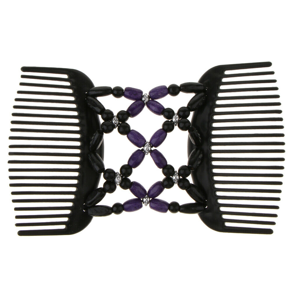 Prettyia 4x Wooden Bead Double Hair Comb Clips Stretch Hair Stying Accessory