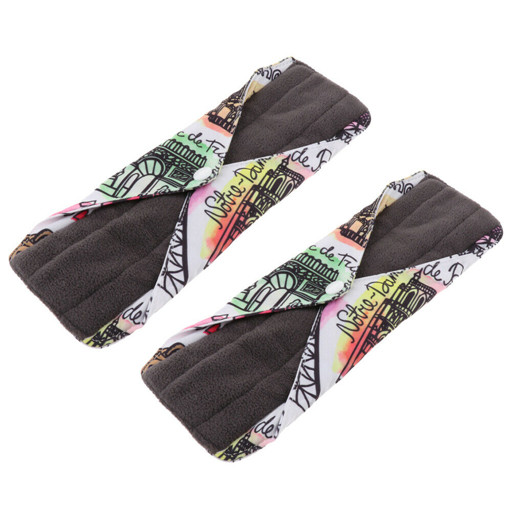 2X Washable Bamboo Charcoal Fiber Menstrual Pad Reusable Sanitary Cloth Pads