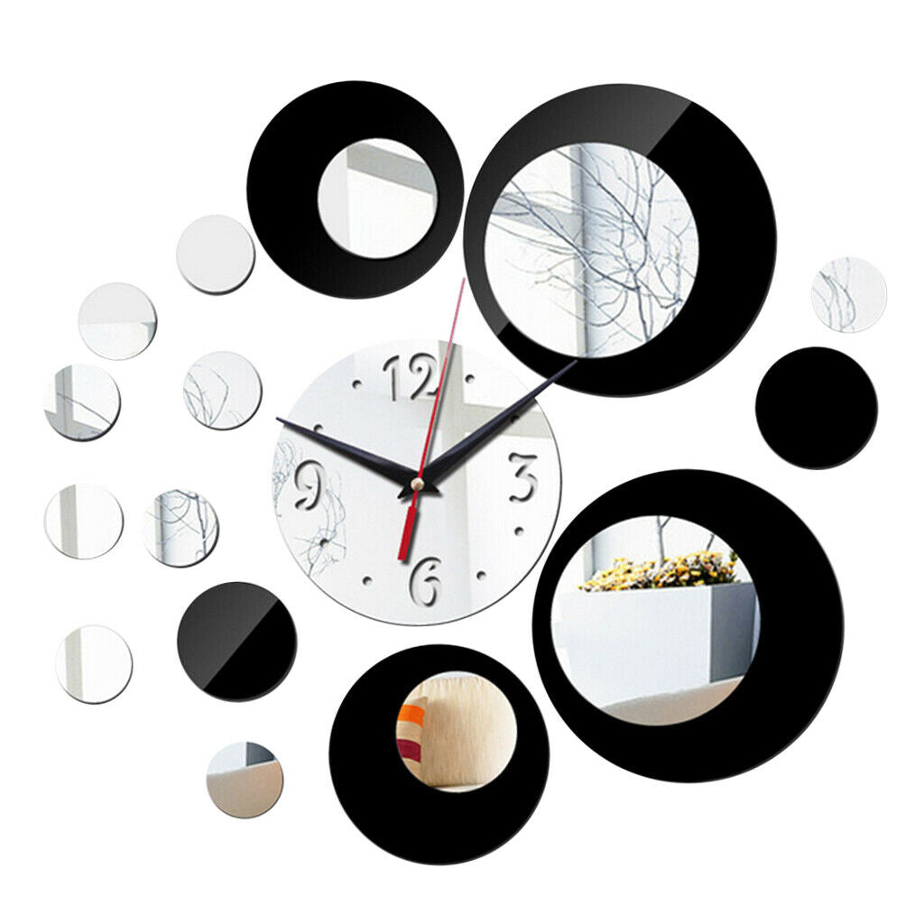 DIY Quartz Wall Clock Acrylic Mirror Clocks Living Room Decor Black