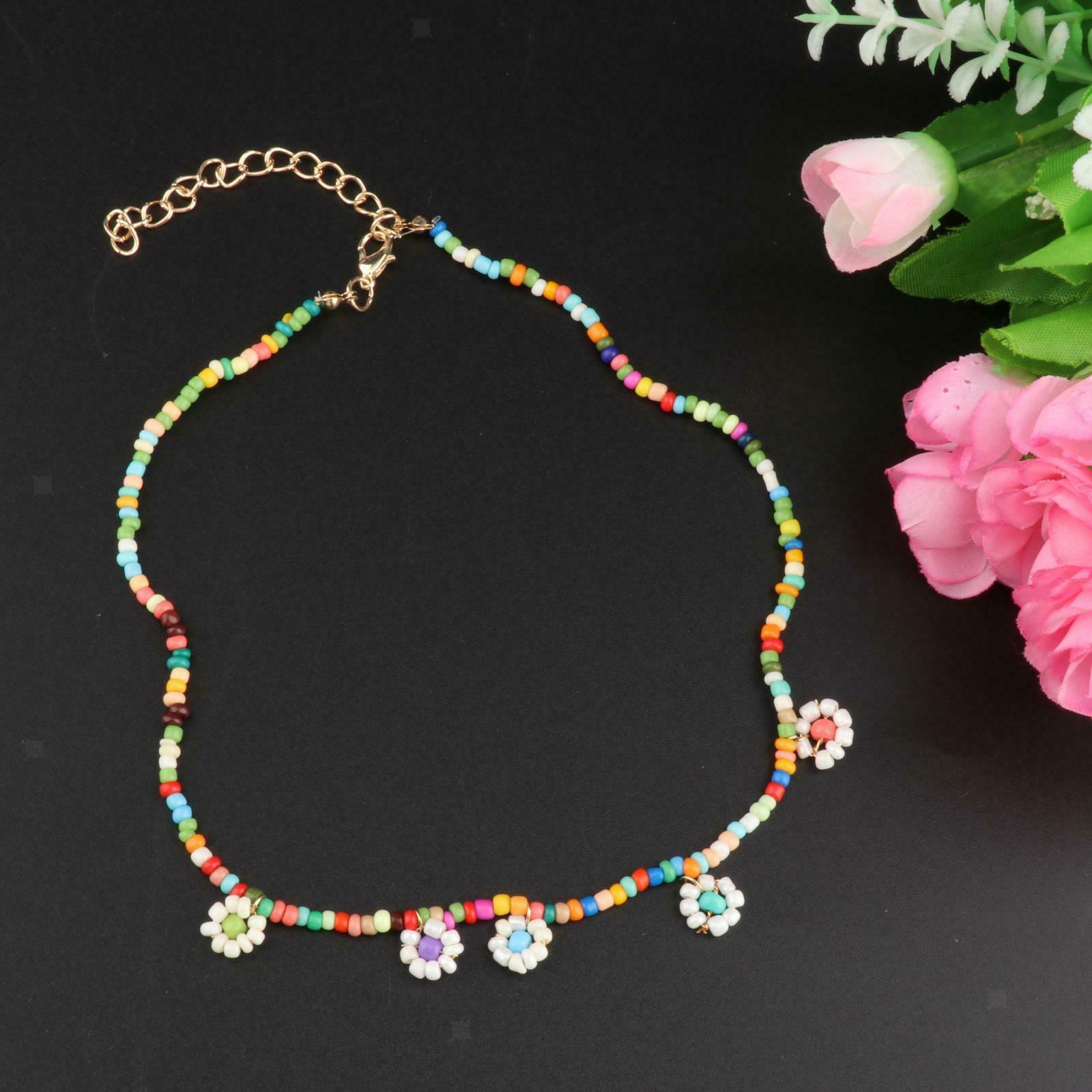 Womens Trendy Beads Flower Long Necklace Choker Chain Jewelry Accessory