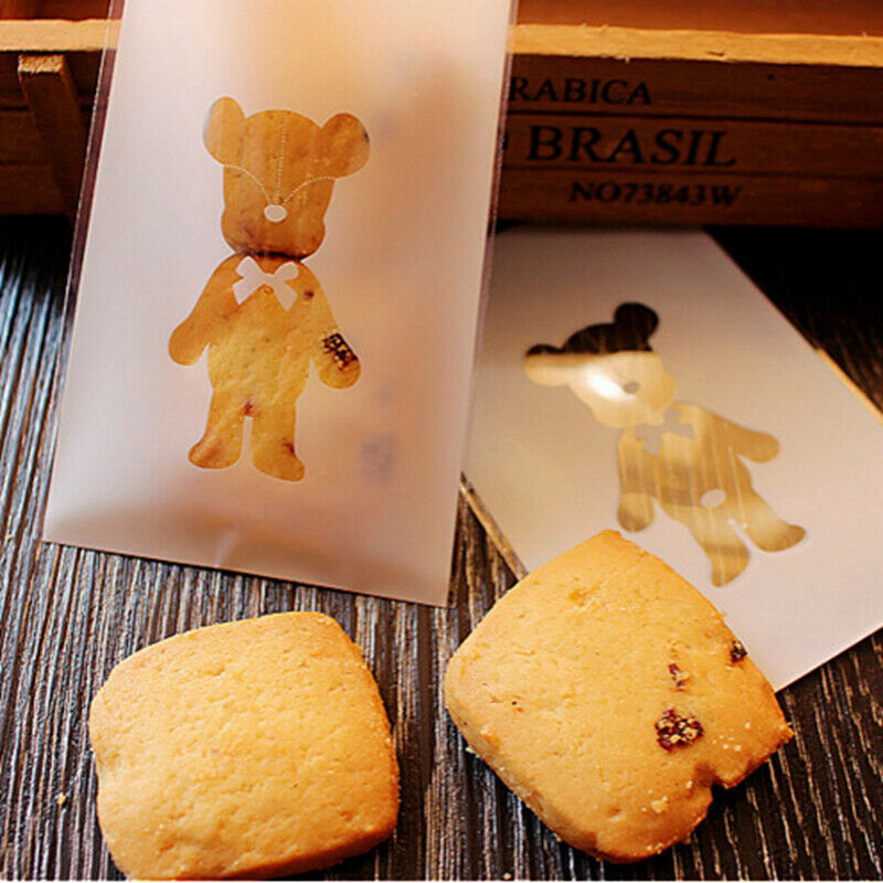 50pcs Bear Cookies Biscuits Bag Self-adhesive Cake Candy Gift Bags Party Favors
