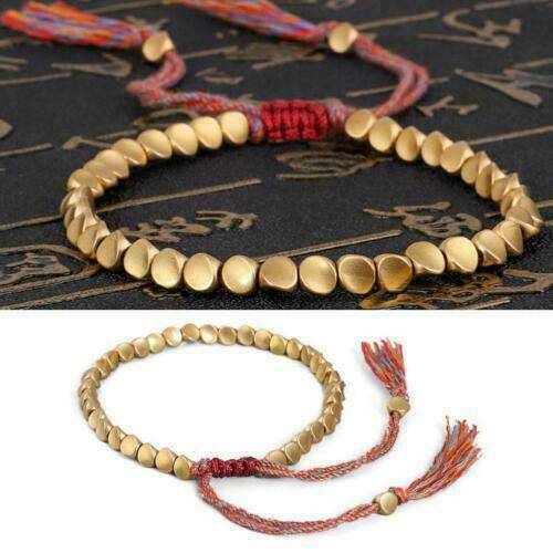 Tibetan Buddhist Braided Bangle Copper Beads Lucky Rope Bracelet Charm Jewelry