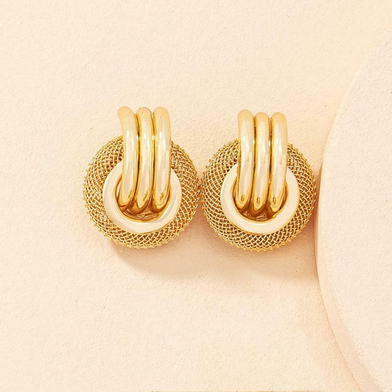 Copper Plated Simple Fashion Circle Stud Dangle Earrings Birthday Gift for Girl