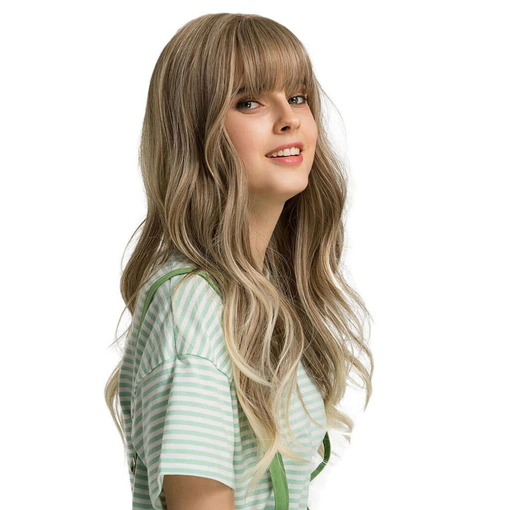 24'' Curly Wavy Wigs Heat Resistant Full Head Christmas Party Wig w/ Bang