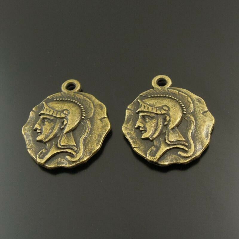 16 pcs Antiqued Bronze Soldier Portrait Charm Alloy Pendant Jewelry Craft 20*2mm