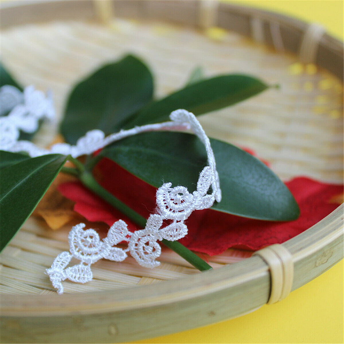 2Yds Embroidery Floral White Cotton Lace Trim Ribbon Wedding Fabric Sewing Craft