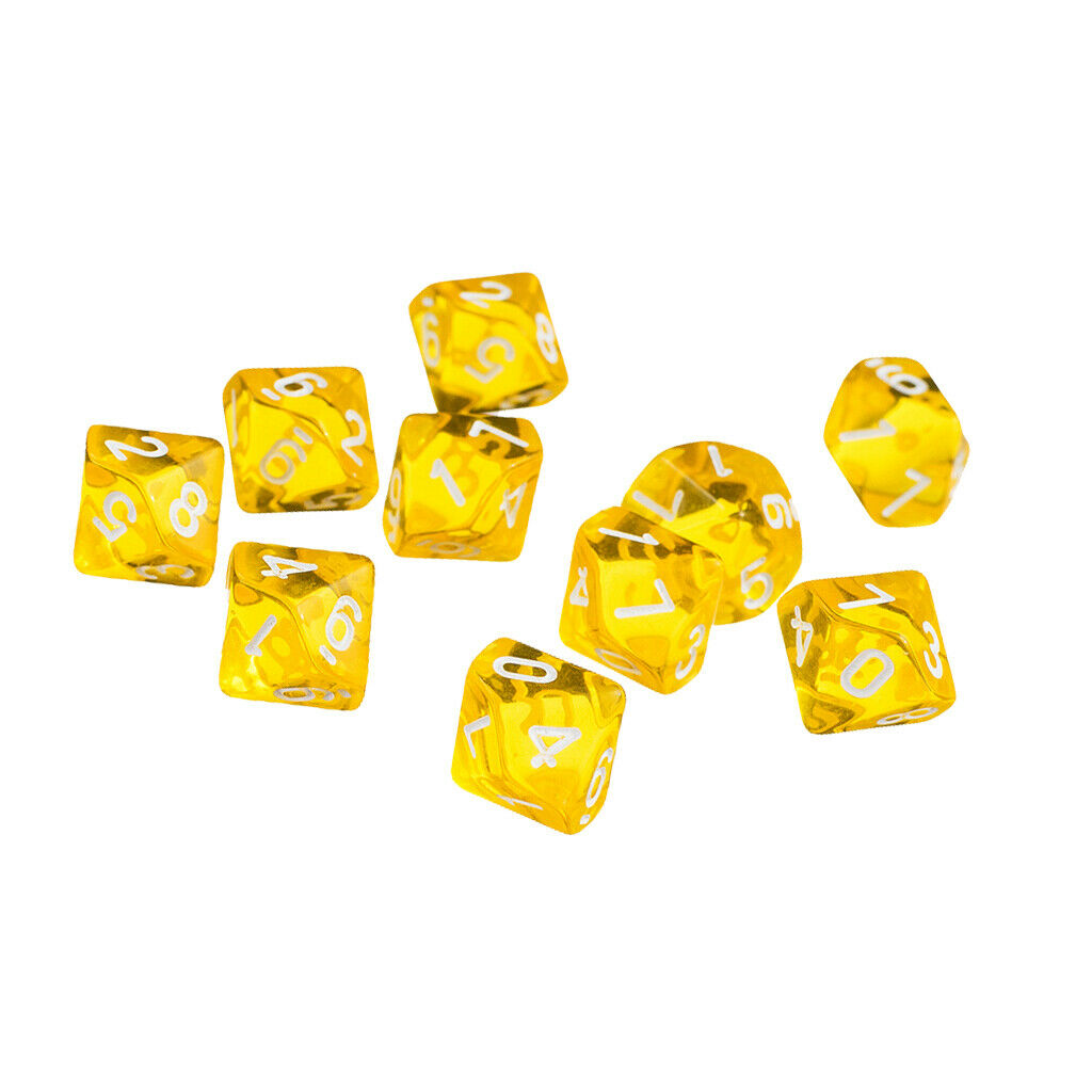 20pcs D10 Polyhedral Dice Clear 10 Sided Dice for D&D RPG MTG &Yellow