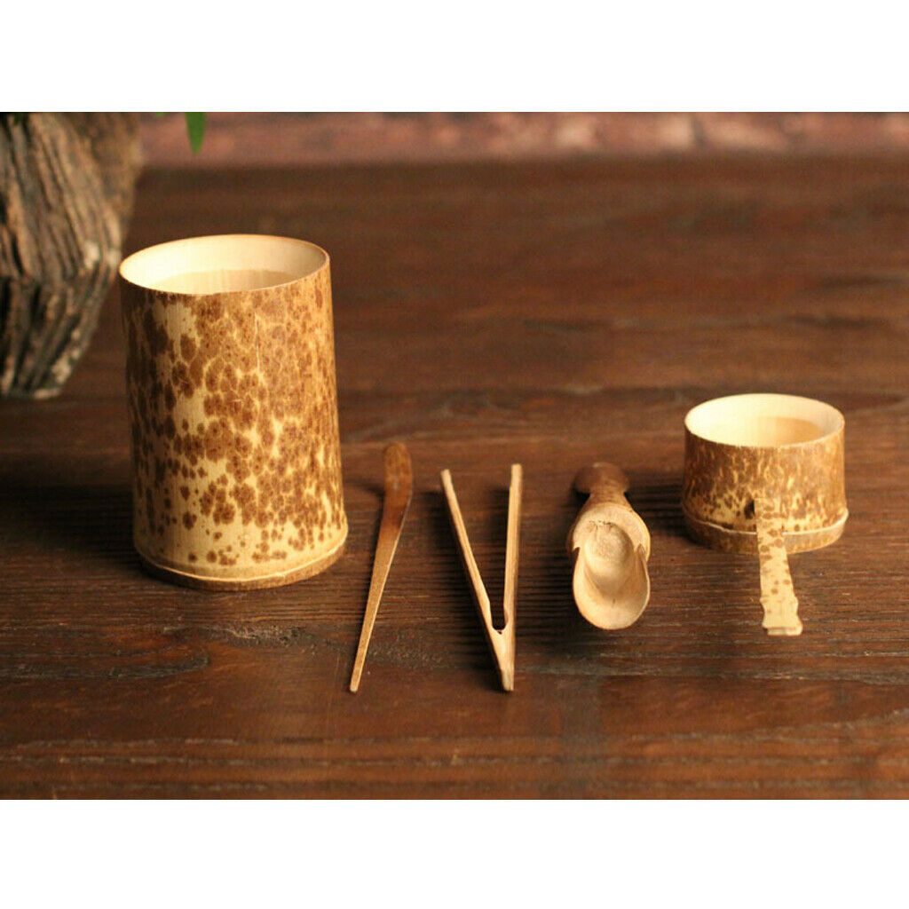 5Pieces Bamboo Tea Strainer Tea Bucket Tea Spoon Kit Kung Fu Tea Ceremony
