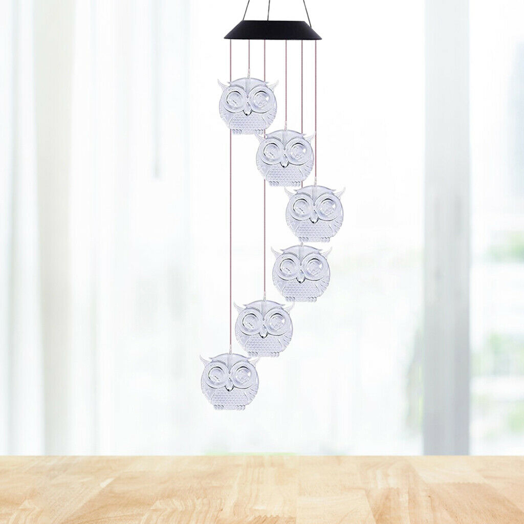 Owl Shape Solar Wind Chime Wind Bell LED Lamp Light Home Landscape Ornament