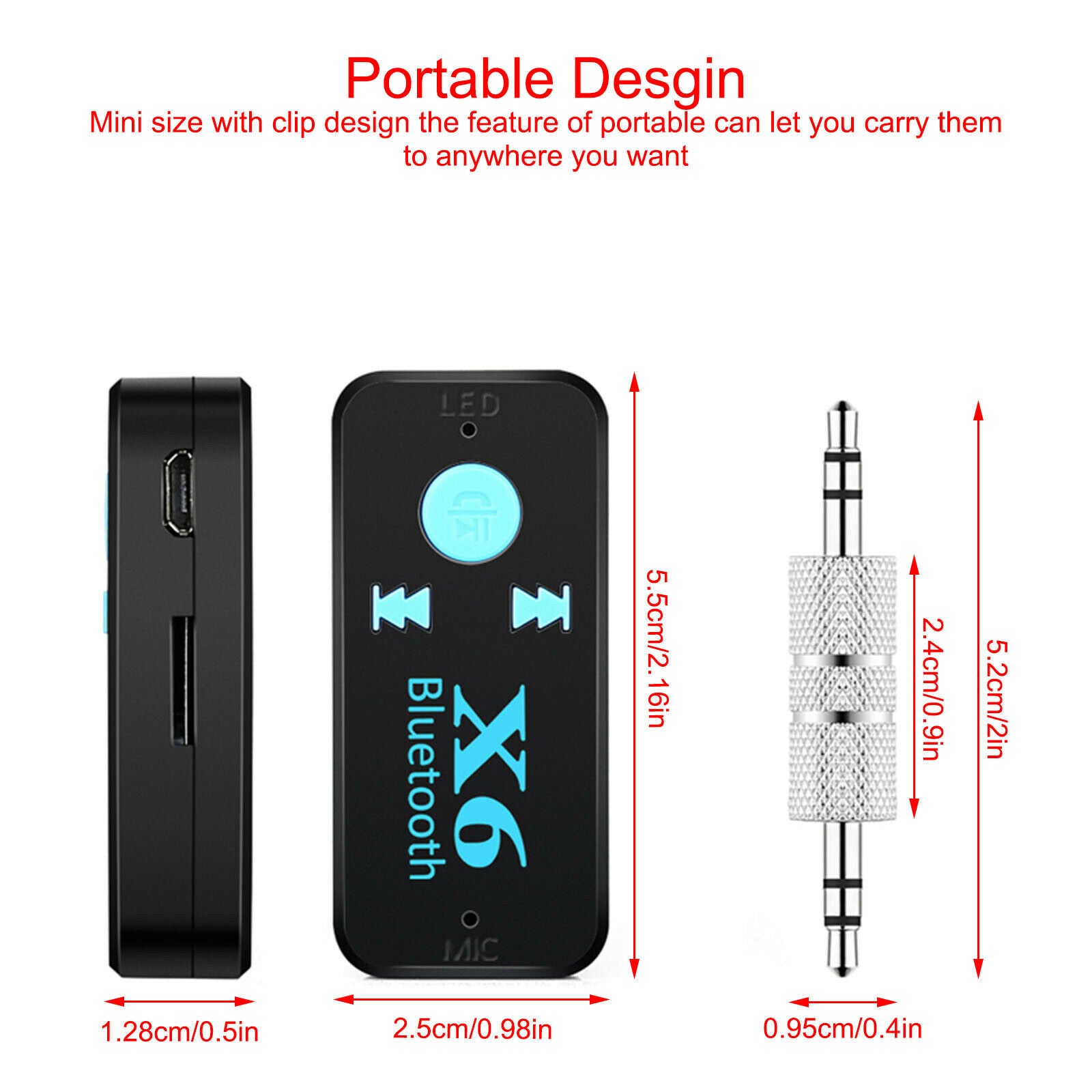 X6 Wireless Bluetooth Audio Receiver Stereo Music Car Adapter Support TF Card
