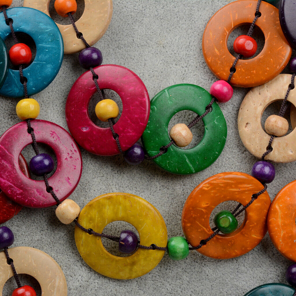 Handmade Coconut Shell Wood Bead Chain Necklace Muticolor Women's Jewelry