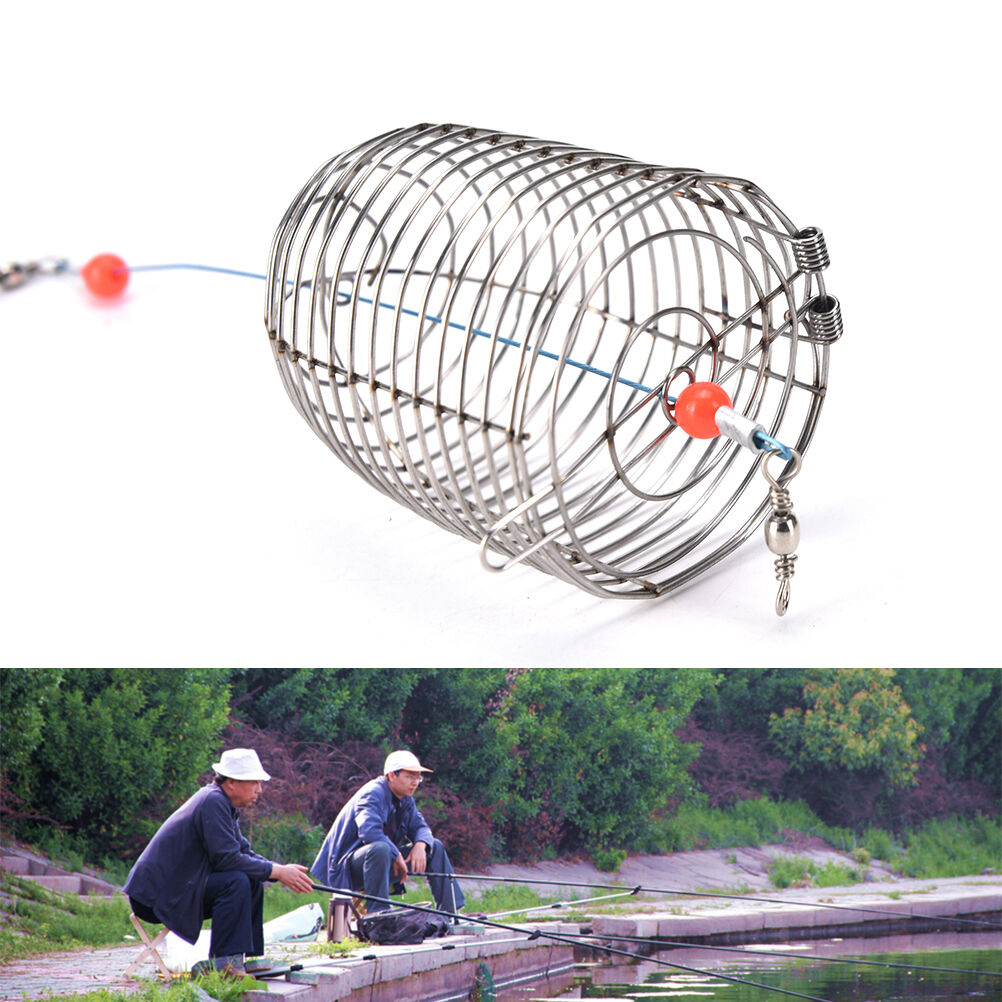 Cage Fishing Trap Basket Feeder Holder Stainless Steel Wire Fishing Lur.l8