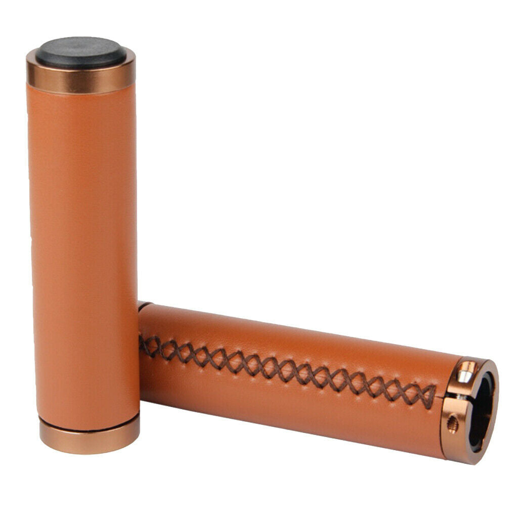 1 Pair PU Leather Bicycle Handlebar Grips Scooter Handlebar Overgrip Brown 1