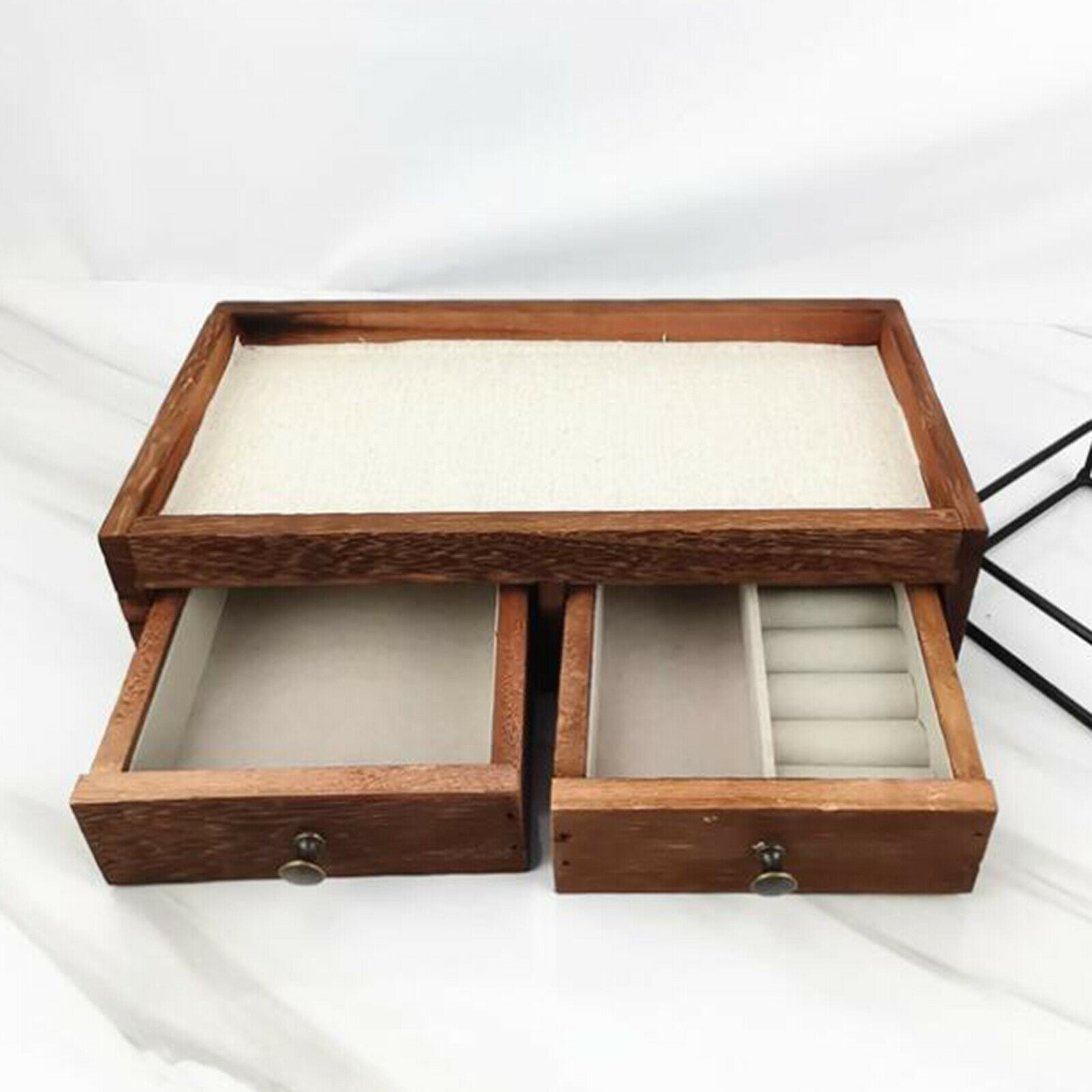 Metal & Wood 3 Tier Jewelry Stand  with Wooden Drawer Storage Box