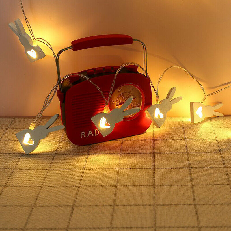 1M 10 LED Easter Party Decoration Wooden Easter Rabbit Strip Light Home D.l8