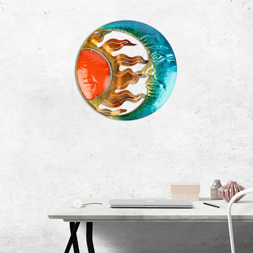 Metal Sun and Moon Stars Hanging Wall Art Sculpture Indoor Outdoor Art Decor @