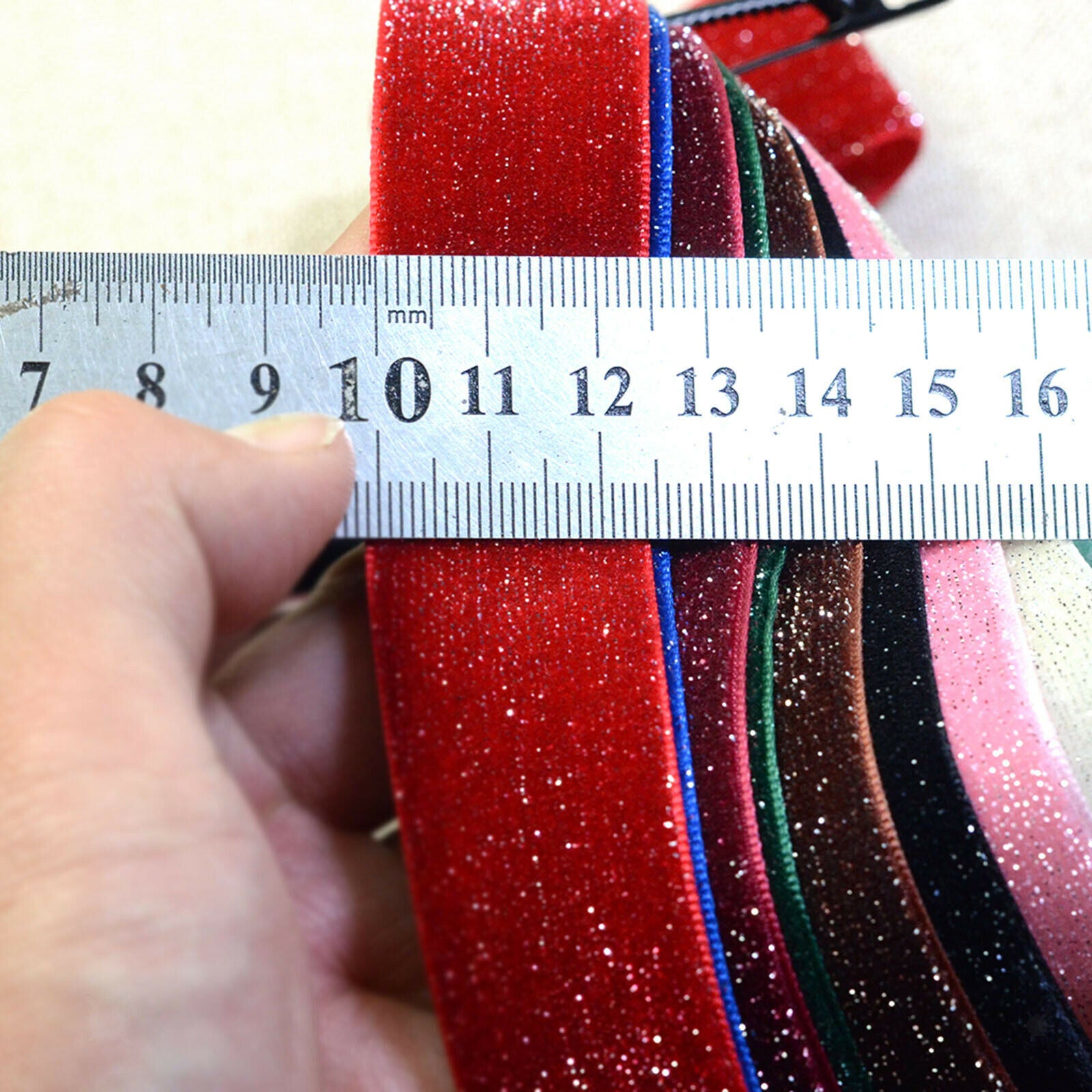8PCS 25mm Glitter Velvet Ribbon Trim Cut to Length Gift Wrap