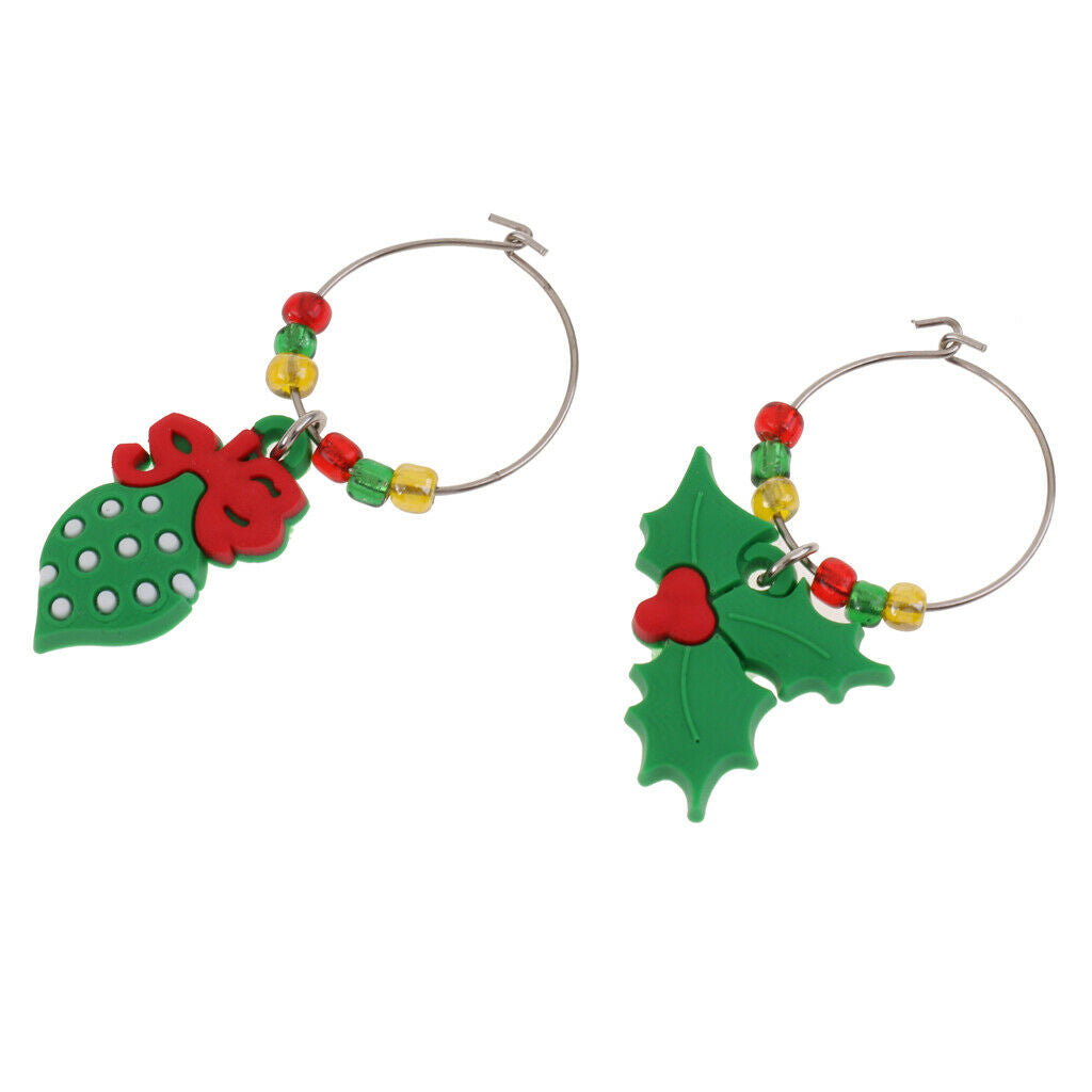Set of 12 Pieces Christmas Santa Snowman Gift Box Stockings Wine Glass Charms