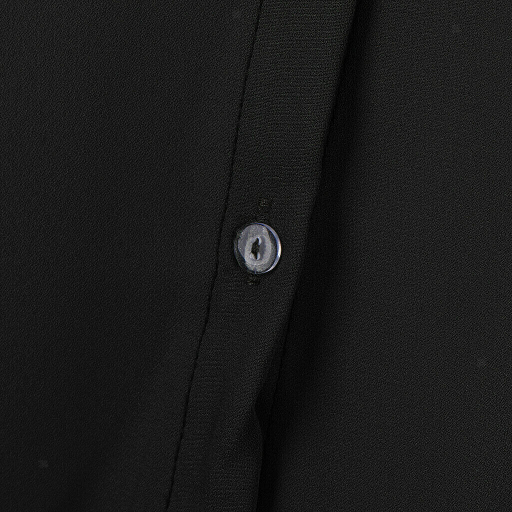 Solid Long Sleeves Button Down Chiffon Shirt Dress Blouse 2XL Black