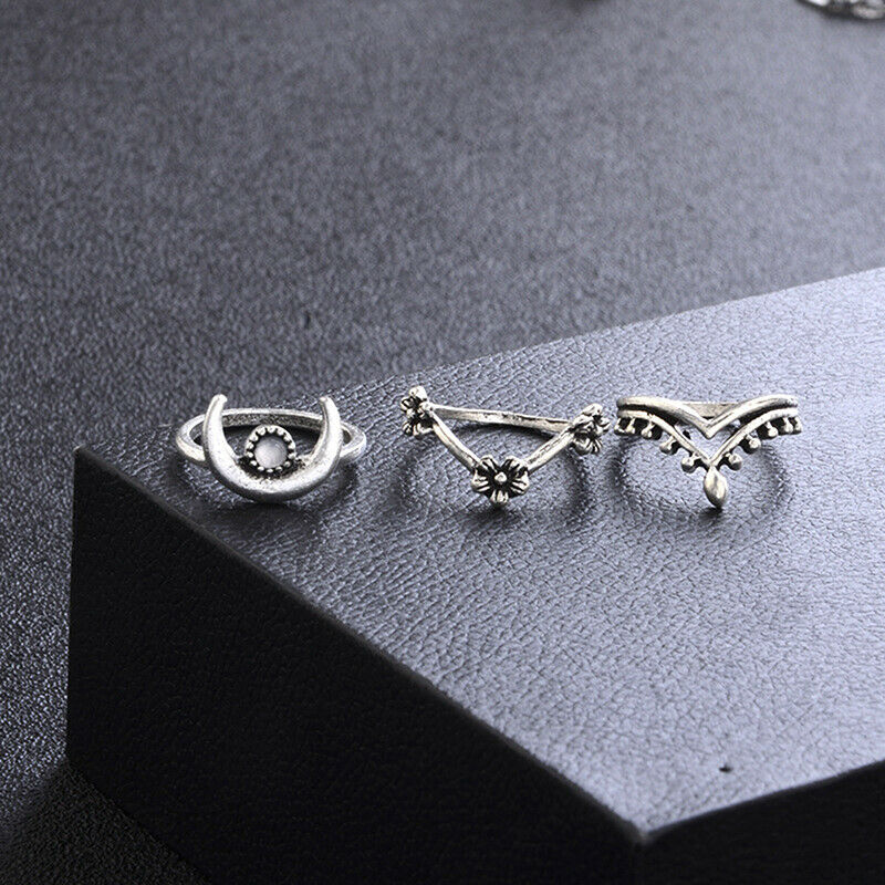 14Pcs/Set Boho Stack Crystal Flower Moon Sun Knuckle Ring Midi Finger Rin.l8