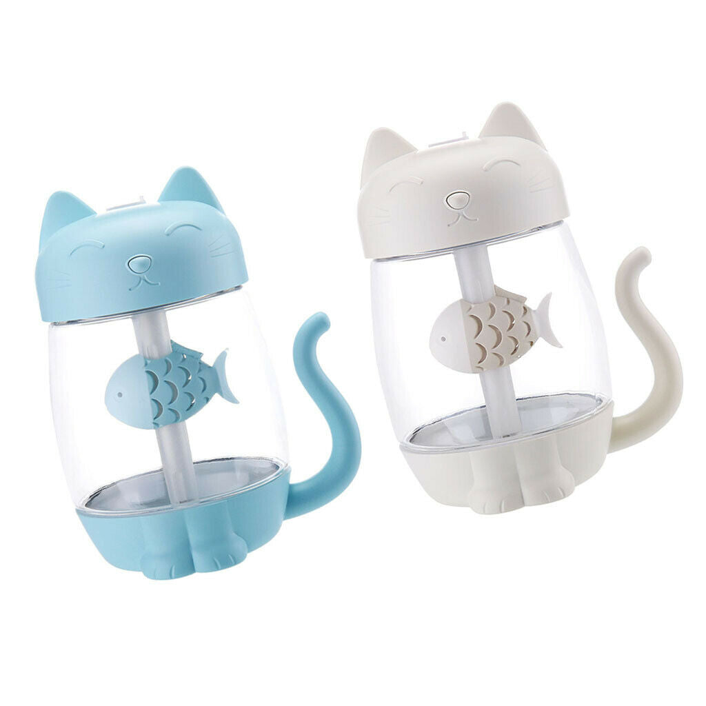 Pack of 2 3 in 1 Cat Humidifier Fan LED Light for Office Desk White+Blue