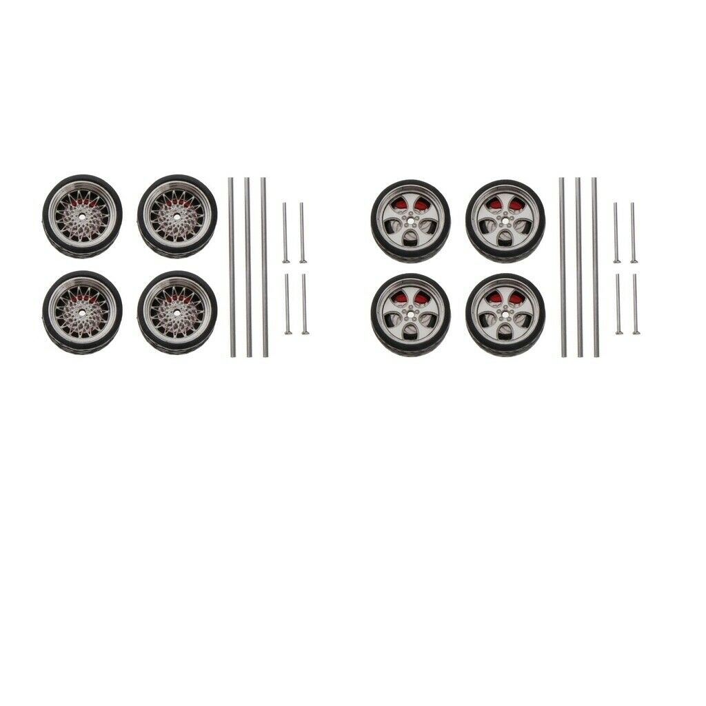 Set of 2 Car Rubber Wheel Accssory A1-A20 4Wheels & 3 axles 5 end caps