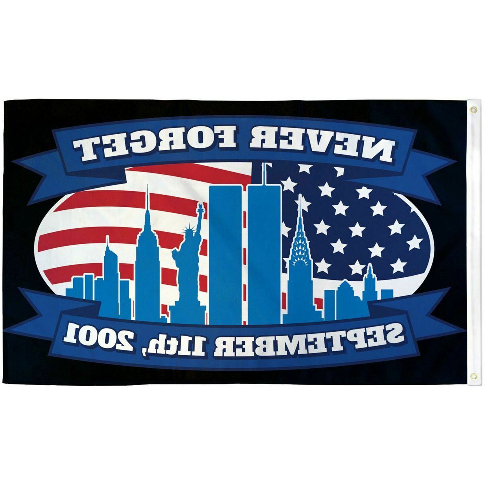 "9/11 NEVER FORGET (USA)" flag 3x5 ft poly banner